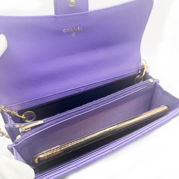 RARE Authentic CHANEL CC Timeless Caviar Flap Wallet Chain Purse Purple Bag - Picture 10 of 15